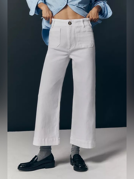 Maeve Denim - The Colette Crop Wide-Leg Jeans by Maeve White Size 29 Front Pockets EUC